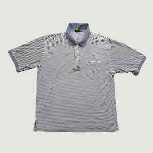 The Greenbrier Polo Shirt Mens L Blue White Striped Pima Cotton Resort Golf Logo